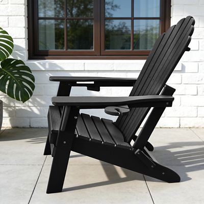 Image showing  Upgraded Folding All-Weather HDPE Adirondack Chair with Dual Cup Holders, 37.8 in. Extra High Back & Reinforced Seat