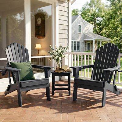 Image showing  Upgraded Folding All-Weather HDPE Adirondack Chair with Dual Cup Holders, 37.8 in. Extra High Back & Reinforced Seat