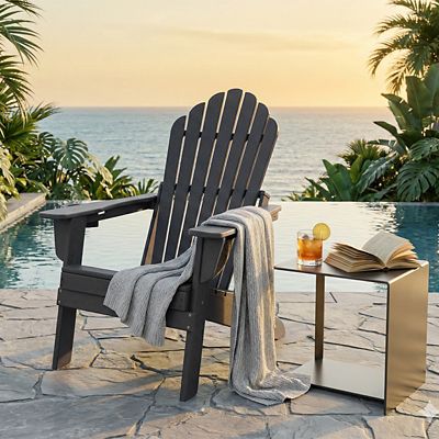 Image showing 5 th Upland Upgraded Folding All-Weather HDPE Adirondack Chair with Dual Cup Holders, 37.8 in. Extra High Back & Reinforced Seat