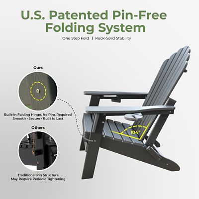 Image showing 1 th Upland Upgraded Folding All-Weather HDPE Adirondack Chair with Dual Cup Holders, 37.8 in. Extra High Back & Reinforced Seat