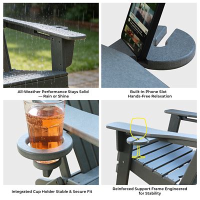 Image showing 2 th Upland Upgraded Folding All-Weather HDPE Adirondack Chair with Dual Cup Holders, 37.8 in. Extra High Back & Reinforced Seat
