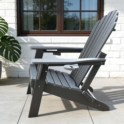 Image showing 3 th Upland Upgraded Folding All-Weather HDPE Adirondack Chair with Dual Cup Holders, 37.8 in. Extra High Back & Reinforced Seat
