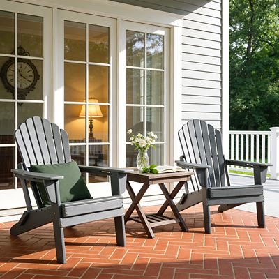 Image showing 4 th Upland Upgraded Folding All-Weather HDPE Adirondack Chair with Dual Cup Holders, 37.8 in. Extra High Back & Reinforced Seat