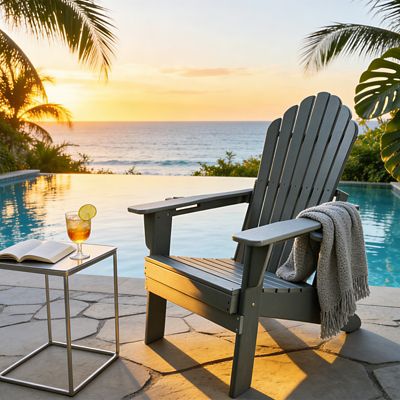 Image showing 6 th Upland Upgraded Folding All-Weather HDPE Adirondack Chair with Dual Cup Holders, 37.8 in. Extra High Back & Reinforced Seat