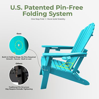 Image showing  Upgraded Folding All-Weather HDPE Adirondack Chair with Dual Cup Holders, 37.8 in. Extra High Back & Reinforced Seat