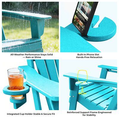 Image showing  Upgraded Folding All-Weather HDPE Adirondack Chair with Dual Cup Holders, 37.8 in. Extra High Back & Reinforced Seat