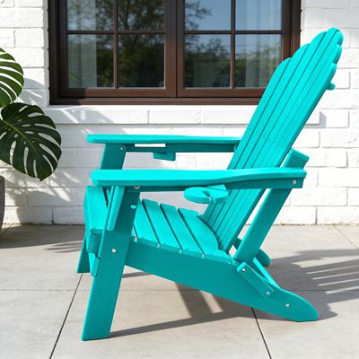Image showing  Upgraded Folding All-Weather HDPE Adirondack Chair with Dual Cup Holders, 37.8 in. Extra High Back & Reinforced Seat