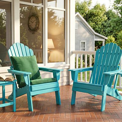 Image showing  Upgraded Folding All-Weather HDPE Adirondack Chair with Dual Cup Holders, 37.8 in. Extra High Back & Reinforced Seat