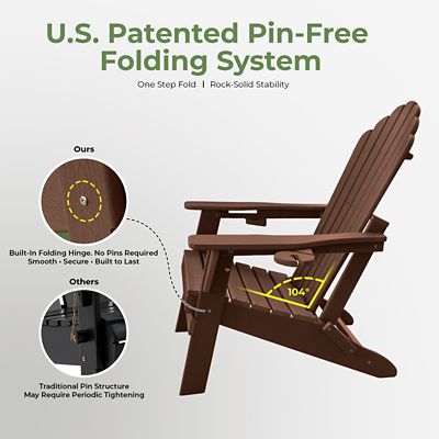 Image showing  Upgraded Folding All-Weather HDPE Adirondack Chair with Dual Cup Holders, 37.8 in. Extra High Back & Reinforced Seat