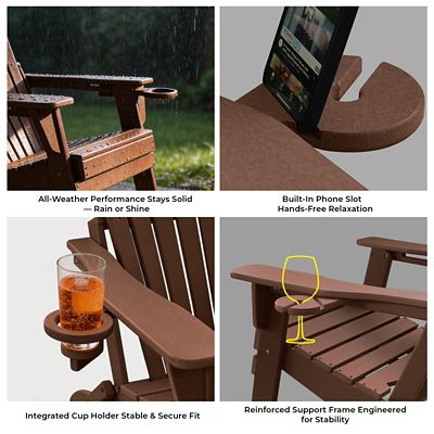 Image showing  Upgraded Folding All-Weather HDPE Adirondack Chair with Dual Cup Holders, 37.8 in. Extra High Back & Reinforced Seat