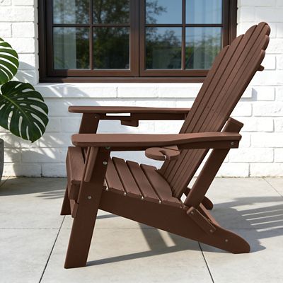 Image showing  Upgraded Folding All-Weather HDPE Adirondack Chair with Dual Cup Holders, 37.8 in. Extra High Back & Reinforced Seat
