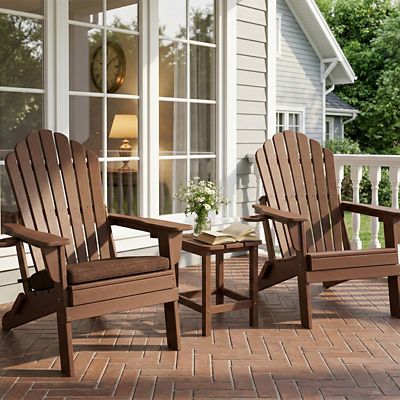 Image showing  Upgraded Folding All-Weather HDPE Adirondack Chair with Dual Cup Holders, 37.8 in. Extra High Back & Reinforced Seat