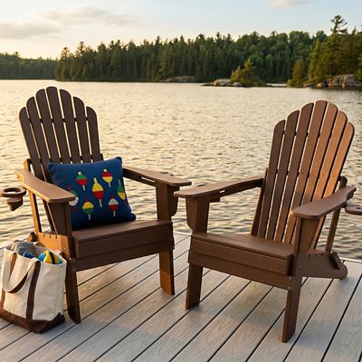 Image showing 5 th Upland Upgraded Folding All-Weather HDPE Adirondack Chair with Dual Cup Holders, 37.8 in. Extra High Back & Reinforced Seat