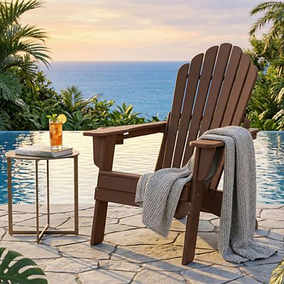 Image showing 6 th Upland Upgraded Folding All-Weather HDPE Adirondack Chair with Dual Cup Holders, 37.8 in. Extra High Back & Reinforced Seat