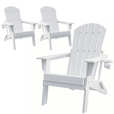 Upland HDPE Folding Adirondack Chair with Cup Holder,Weather, Resistant, Low Maintenance,Supports up to 400lbs,3Pack