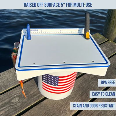 Image showing  Single Fillet Table Board for Pails or Buckets, 18 x 12in. with Legs for Flat Surfaces, White/Blue/White