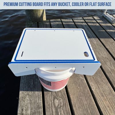 Image showing  Single Fillet Table Board for Pails or Buckets, 18 x 12in. with Legs for Flat Surfaces, White/Blue/White