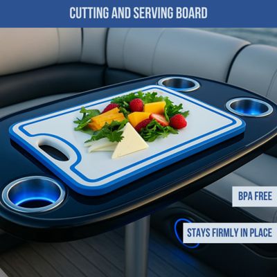Image showing 3 th TRAPSKI Boat Cutting Board 18 x 12in. with Non-Skid Rubber Feet for Any Flat Surface, White/Blue/White