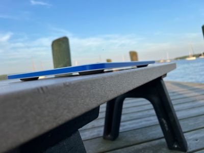 Image showing 9 th TRAPSKI Boat Cutting Board 18 x 12in. with Non-Skid Rubber Feet for Any Flat Surface, White/Blue/White