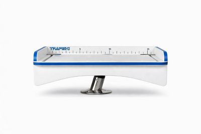 TRAPSKI Single Fillet Table with Rod Mount for 5 gal. Buckets, 18 x 12in., with Legs for Flat Surfaces, White/Blue/White