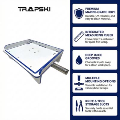Image showing  Single Fillet Table with Rod Mount for 5 gal. Buckets, 18 x 12in., with Legs for Flat Surfaces, White/Blue/White