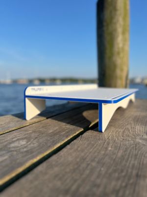 Image showing  Double Fillet Table with Rod Mount for 2 Buckets, 33 x 12in., with Legs for Flat Surfaces, White/Blue/White