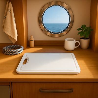 Image showing  Boat Cutting Board 18 x 12in. with Non-Skid Rubber Feet for Any Flat Surface, White