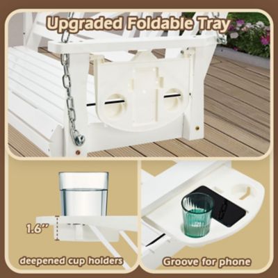 Image showing  Wooden Porch Swing Heavy Duty 800 lb. Outdoor Swing Bench with Hanging Chains & Cupholders 3-Person for Garden & Backyard