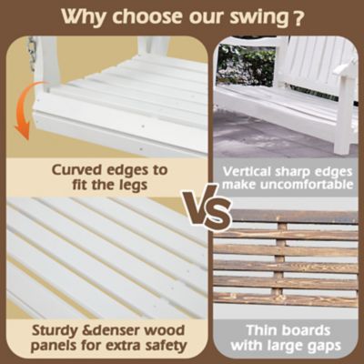 Image showing  Wooden Porch Swing Heavy Duty 800 lb. Outdoor Swing Bench with Hanging Chains & Cupholders 3-Person for Garden & Backyard