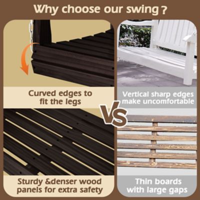 Image showing 1 th Upland Wooden Porch Swing Heavy Duty 800 lb. Outdoor Swing Bench with Hanging Chains & Cupholders 3-Person for Garden & Backyard