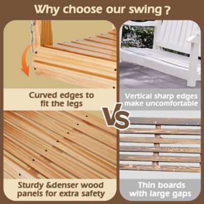 Image showing 2 th Upland Wooden Porch Swing Heavy Duty 800 lb. Outdoor Swing Bench with Hanging Chains & Cupholders 3-Person for Garden & Backyard