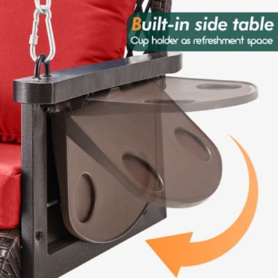 Image showing  Upgraded Wicker Hanging Porch Swing Heavy Duty 900 lb. 3-Seat Outdoor Chair with 8.9ft Chains Cushions & Cup Holder