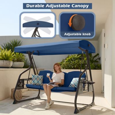 Image showing 4 th Upland 3-Seat Porch Swing 800 lb. Outdoor Swing with Stand Canopy Adjustable Backrest Glider, Removable Pillows & Foldable Tray