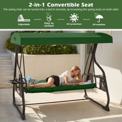 Image showing 1 th Upland 3-Seat Porch Swing 800 lb. Outdoor Swing with Stand Canopy Adjustable Backrest Glider, Removable Pillows & Foldable Tray