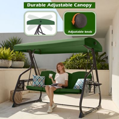 Image showing 4 th Upland 3-Seat Porch Swing 800 lb. Outdoor Swing with Stand Canopy Adjustable Backrest Glider, Removable Pillows & Foldable Tray