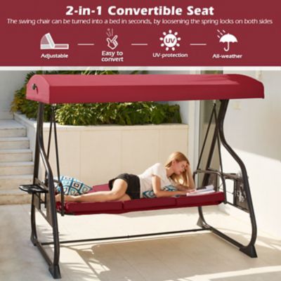 Image showing 1 th Upland 3-Seat Porch Swing 800 lb. Outdoor Swing with Stand Canopy Adjustable Backrest Glider, Removable Pillows & Foldable Tray