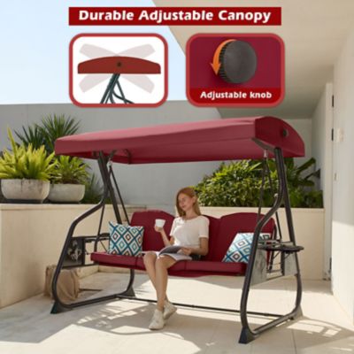 Image showing 4 th Upland 3-Seat Porch Swing 800 lb. Outdoor Swing with Stand Canopy Adjustable Backrest Glider, Removable Pillows & Foldable Tray