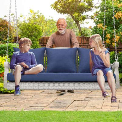 Image showing  3-Person Wicker Porch Swing Chair Heavy Duty 900 lb. Outdoor Rattan Patio Swing Chair w/Cup-Holder & Steel Chains