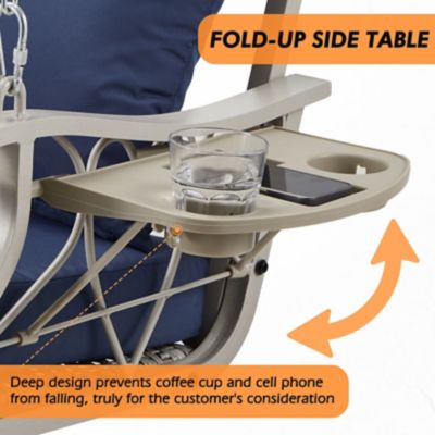 Image showing  3-Person Wicker Porch Swing Chair Heavy Duty 900 lb. Outdoor Rattan Patio Swing Chair w/Cup-Holder & Steel Chains