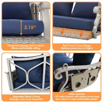 Image showing  3-Person Wicker Porch Swing Chair Heavy Duty 900 lb. Outdoor Rattan Patio Swing Chair w/Cup-Holder & Steel Chains