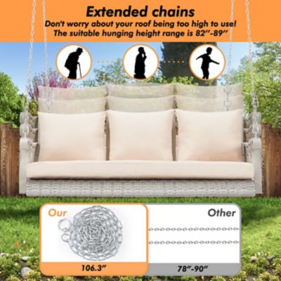 Image showing 2 th Upland 3-Person Wicker Porch Swing Chair Heavy Duty 900 lb. Outdoor Rattan Patio Swing Chair w/Cup-Holder & Steel Chains