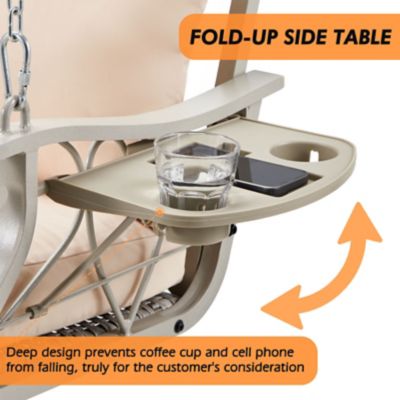 Image showing 4 th Upland 3-Person Wicker Porch Swing Chair Heavy Duty 900 lb. Outdoor Rattan Patio Swing Chair w/Cup-Holder & Steel Chains