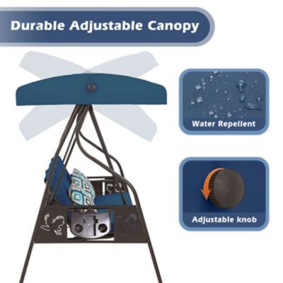 Image showing  3-Seat Outdoor Porch Swing with Stand Canopy, 2 in 1 Swing Bed & Chair for Adult with Extra Pillows & Cup Holder for Yard