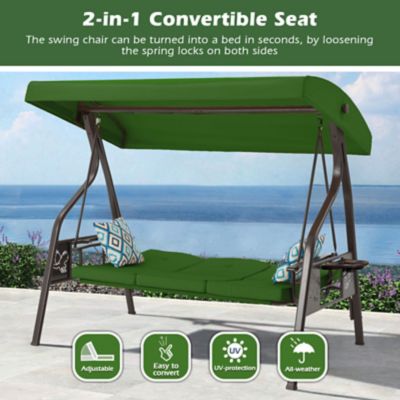 Image showing 1 th Upland 3-Seat Outdoor Porch Swing with Stand Canopy, 2 in 1 Swing Bed & Chair for Adult with Extra Pillows & Cup Holder for Yard