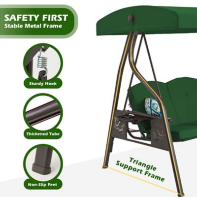 Image showing 2 th Upland 3-Seat Outdoor Porch Swing with Stand Canopy, 2 in 1 Swing Bed & Chair for Adult with Extra Pillows & Cup Holder for Yard