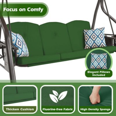 Image showing 3 th Upland 3-Seat Outdoor Porch Swing with Stand Canopy, 2 in 1 Swing Bed & Chair for Adult with Extra Pillows & Cup Holder for Yard