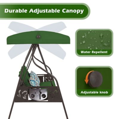 Image showing 4 th Upland 3-Seat Outdoor Porch Swing with Stand Canopy, 2 in 1 Swing Bed & Chair for Adult with Extra Pillows & Cup Holder for Yard