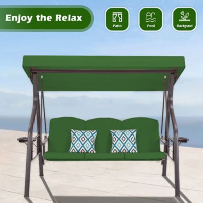 Image showing 5 th Upland 3-Seat Outdoor Porch Swing with Stand Canopy, 2 in 1 Swing Bed & Chair for Adult with Extra Pillows & Cup Holder for Yard