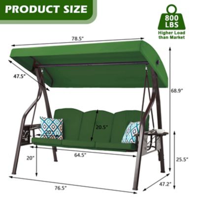 Image showing 6 th Upland 3-Seat Outdoor Porch Swing with Stand Canopy, 2 in 1 Swing Bed & Chair for Adult with Extra Pillows & Cup Holder for Yard