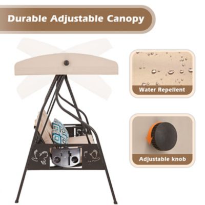 Image showing 4 th Upland 3-Seat Outdoor Porch Swing with Stand Canopy, 2 in 1 Swing Bed & Chair for Adult with Extra Pillows & Cup Holder for Yard